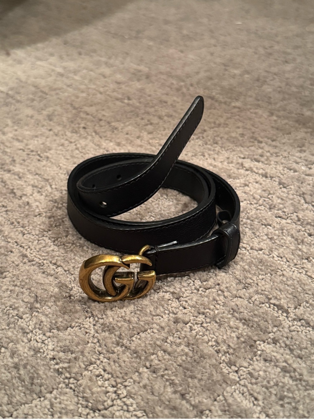 Black Leather Belt with Double G Gold Buckle Gucci